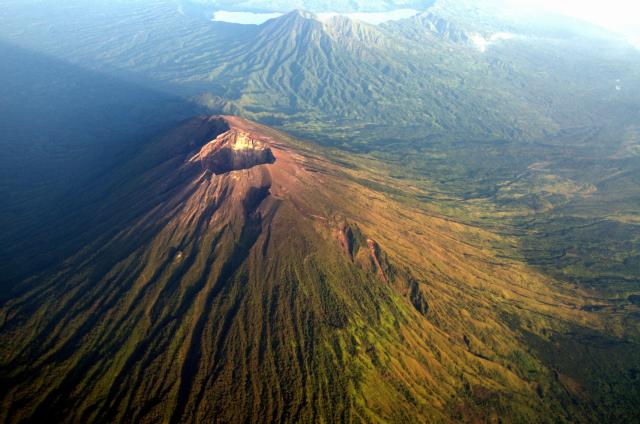 Mount Agung view from an air plane Window. Mount Agung is one o
