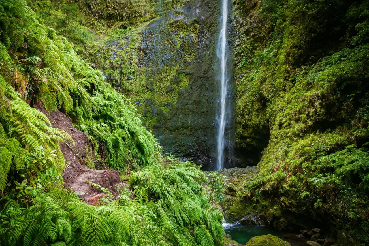 Vodopád na konci levády Caldeiro Verde - ostrov Madeira
