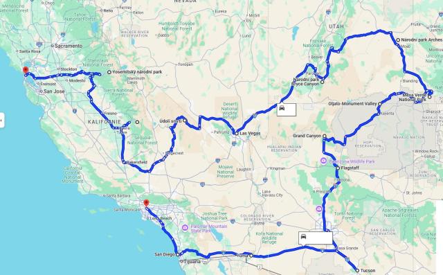 Mapa USA fly and drive