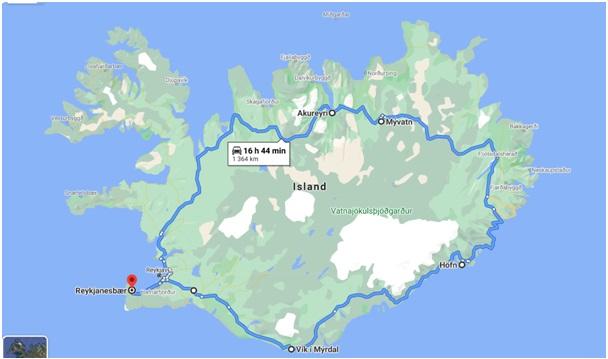 Mapa Islandského velkého okruhu