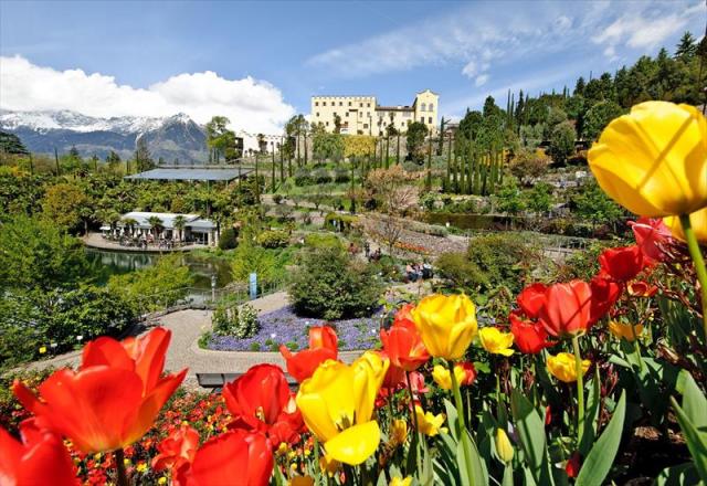Merano.zahrady.Trauttmansdorff_-_Pano