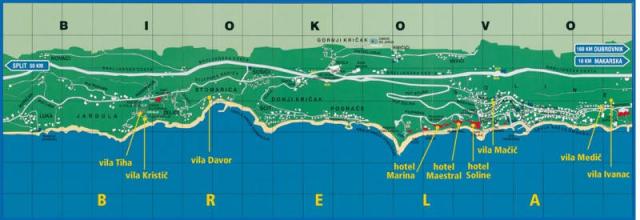 Bluesun hotel Marina - mapa Brely.