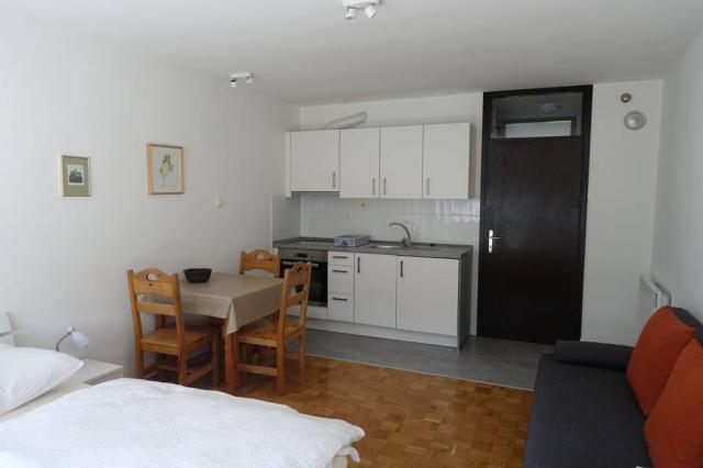 Apartmán kuchyně s rozkládacím gaučem.