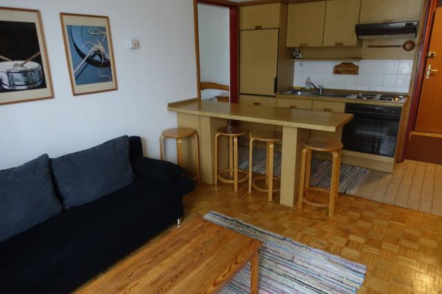 Apartmán kuchyně s rozkládacím gaučem.