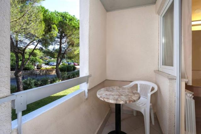 Hotel Delfin Plava Laguna - balkon s výhledem do parku.