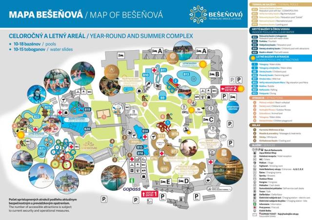 Akvamarín hotel a mapa termálního akvaparku Bešeňová, Slovensko