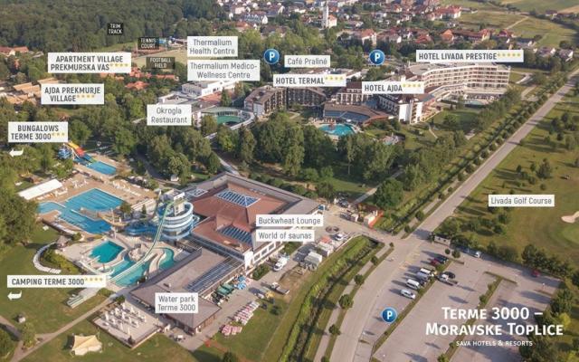 Mapka s označením hotelů, Terme 3000, Moravské Toplice, Slovins