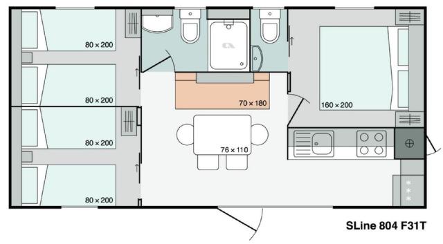 Mobilní dům ADRIA FAMILY zona B, Kemp Klenovica, Chorvatsko CK 