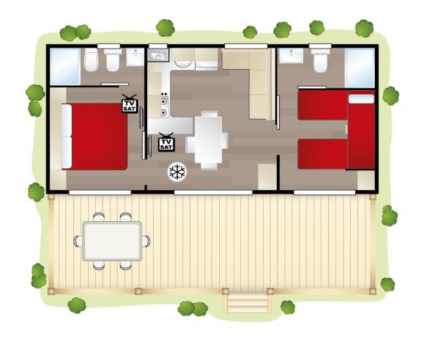 Mobilní dům Laguna Platinum (34,4 m2 + 15 m2), Camping Vela Blu