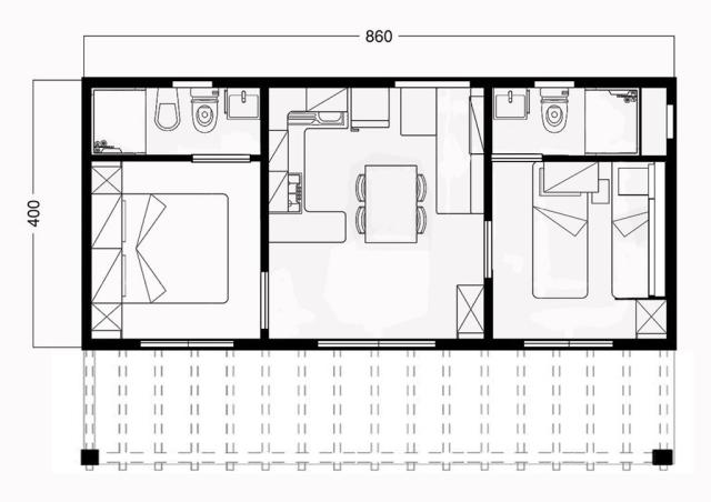 Mobilní dům Ambra (34 m2) 4+1? Camping Mare e Pineta, CK 