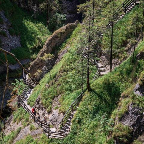 CK, Rakousko, soutěska Wasserlochklamm, dřevěné žebříky a lávky