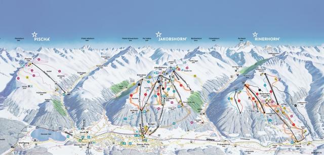 Švýcarsko-Davos-mapa sjezdovek