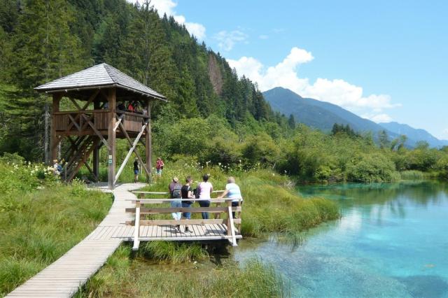 118. Pramen řeky Savica (jezírko) a drobná dřevěná rozhledna