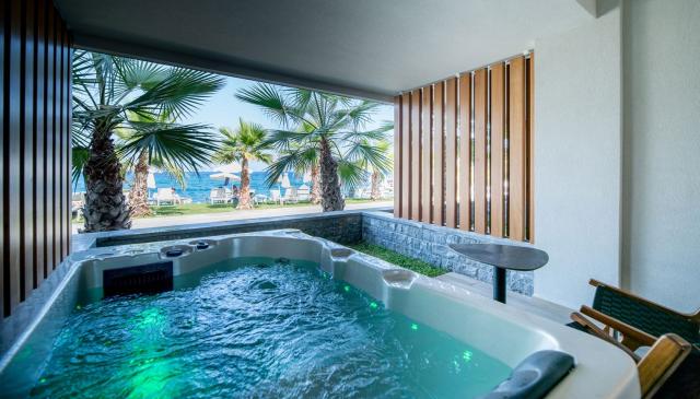 Dazzling Blue Sea View Outdoor Hot Tub