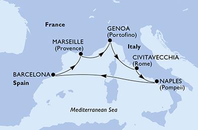 Španělsko, Francie, Itálie z Barcelony na lodi MSC Fantasia