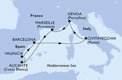 Španělsko, Francie, Itálie z Janova na lodi MSC Magnifica