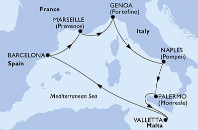 Itálie, Malta, Španělsko, Francie z Neapole na lodi MSC Seaview
