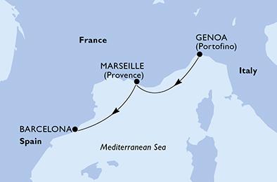 Francie, Španělsko, Itálie z Janova na lodi MSC Divina