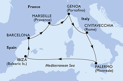 Francie, Itálie, Španělsko z Marseille na lodi MSC Seaview