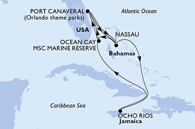 USA, Bahamy, Jamajka z Port Canaveralu na lodi MSC Seashore