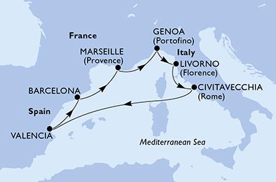 Itálie, Španělsko, Francie z Civitavecchia na lodi MSC Orchestra