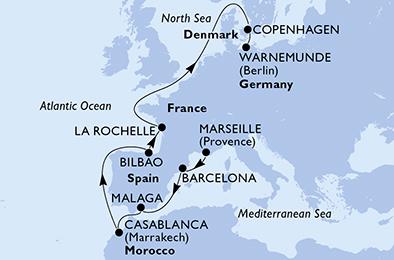 Francie, Španělsko, Maroko, Dánsko, Německo z Marseille na lodi MSC Magnifica