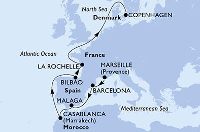 Francie, Španělsko, Maroko, Dánsko z Marseille na lodi MSC Magnifica