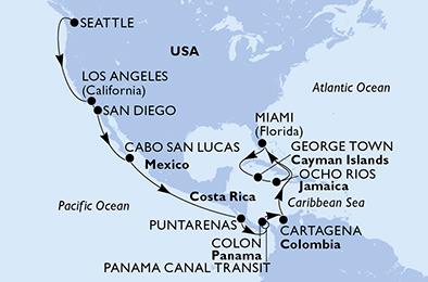 USA, Mexiko, Kostarika, Panama, Kolumbie, Kajmanské ostrovy, Jamajka ze Seattlu na lodi MSC Poesia