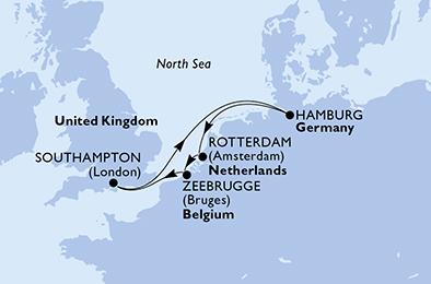 Velká Británie, Německo, Nizozemsko, Belgie ze Southamptonu na lodi MSC Preziosa