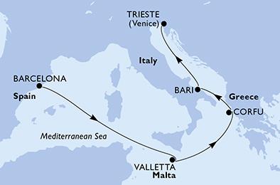 Španělsko, Malta, Řecko, Itálie z Barcelony na lodi MSC Fantasia