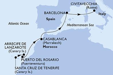 Španělsko, Maroko, Itálie z Tenerife na lodi MSC Fantasia