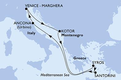 Itálie, Černá Hora, Řecko z Marghery na lodi MSC Lirica