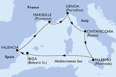 Itálie, Španělsko, Francie z Civitavecchia na lodi MSC Musica